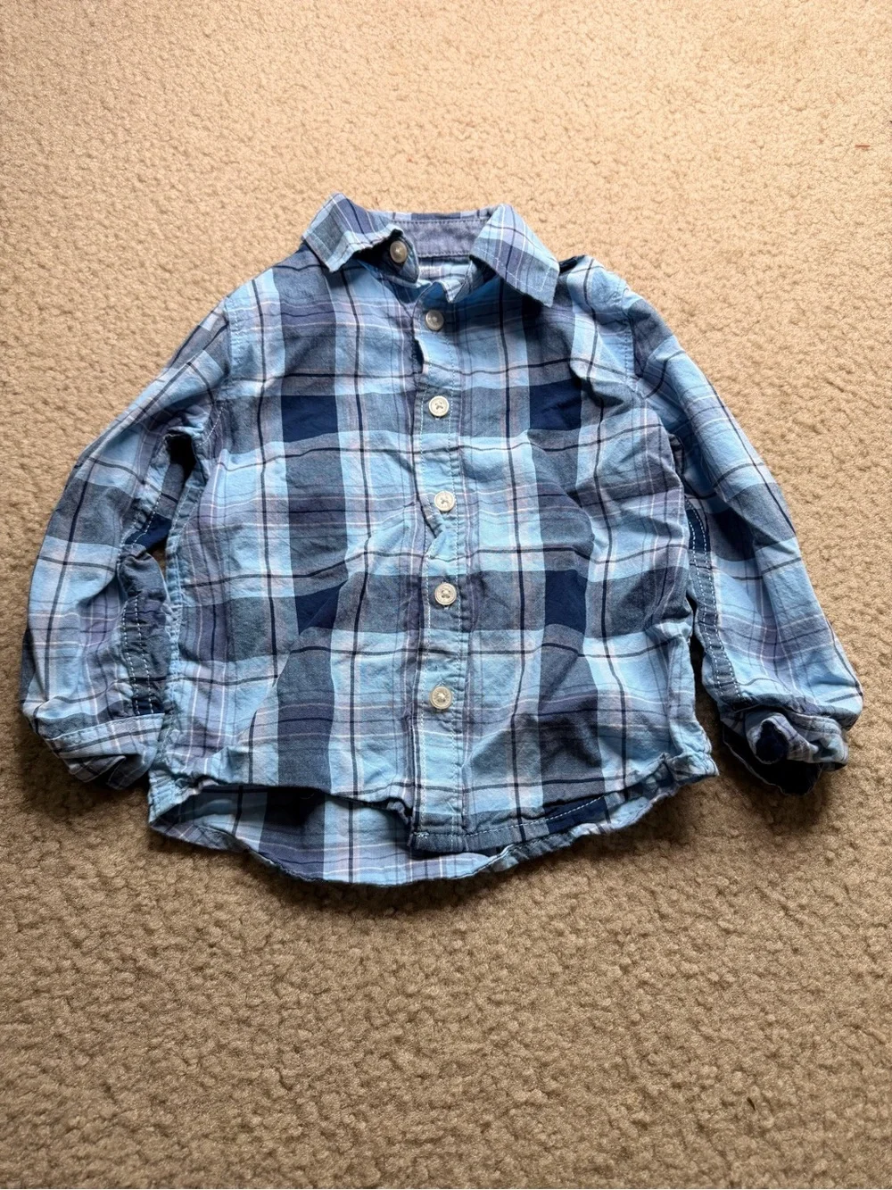 OshKosh B'gosh Light and Navy Blue Plaid Button-Down Shirt 2T